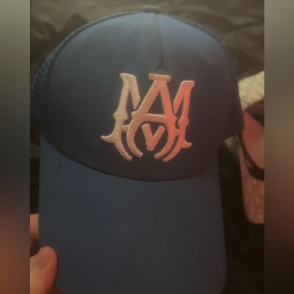Amiri am blue trucker hat